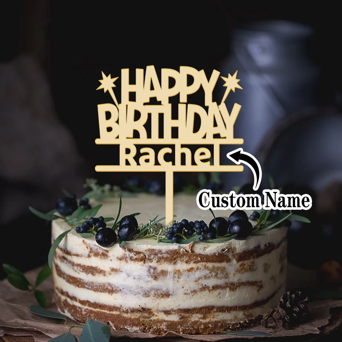 1 Stück Personalisierter Happy Birthday Acryl-Cake-Topper, Individuelles Namensdesign für Geburtstag Hochzeit Abschlussfeier Deko Geschenk Image