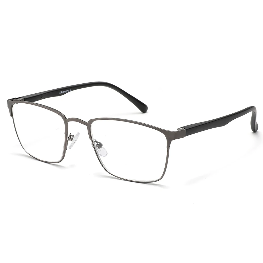 Damen- und Herren-Lesebrille mit Metallrahmen, Harzlinsen, rechteckig, leicht, bequem, für Büro und tägliches Lesen Image