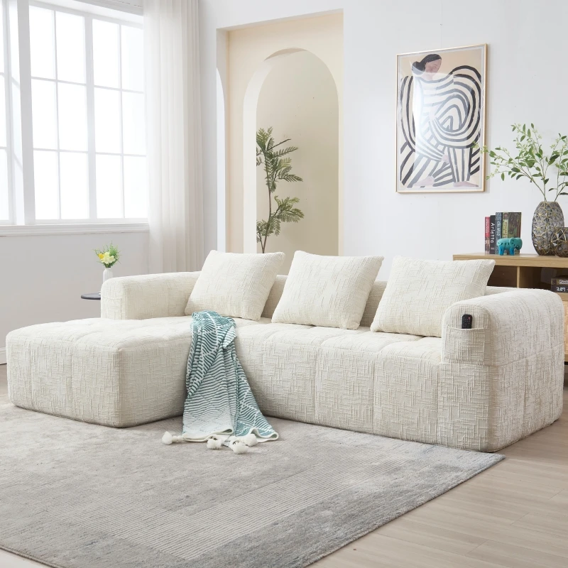 LVHOM Modernes modulares L-förmiges 3-Sitzer-Sofa mit Chaiselongue, großes weiches Chenille-Sofa mit 3 Kissen und Seitentasche Image