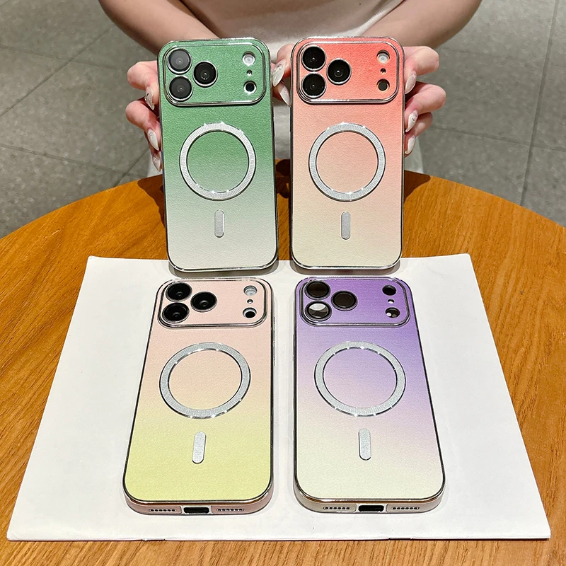 Magnetische Kabellose Ladehülle mit Farbverlauf und Textur für iPhone 13 14 15 16 17 Pro Max Stoßfeste Sturzsichere Handyhülle Image