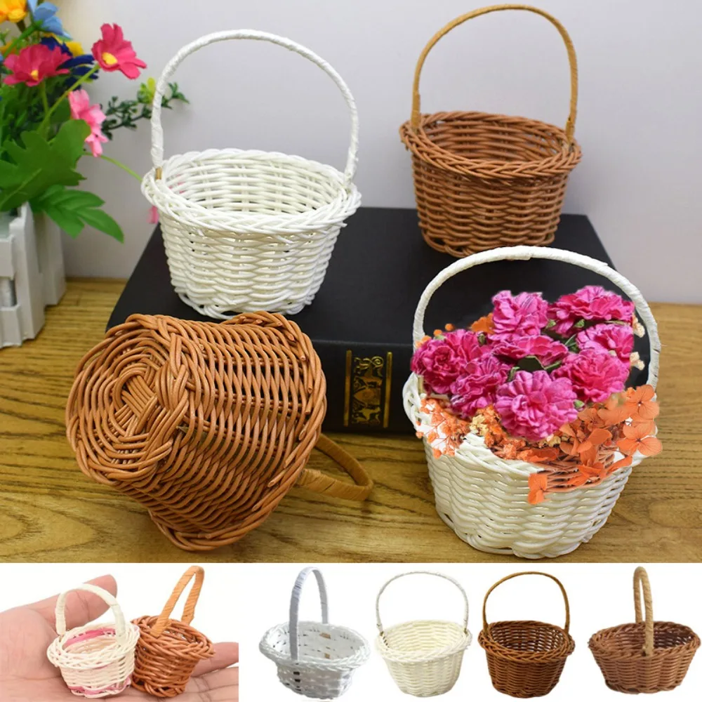 with Handle Imitation Rattan Handhold Household Handwoven Braid Storage Baskets 10 Styles Weaving Flower Basket