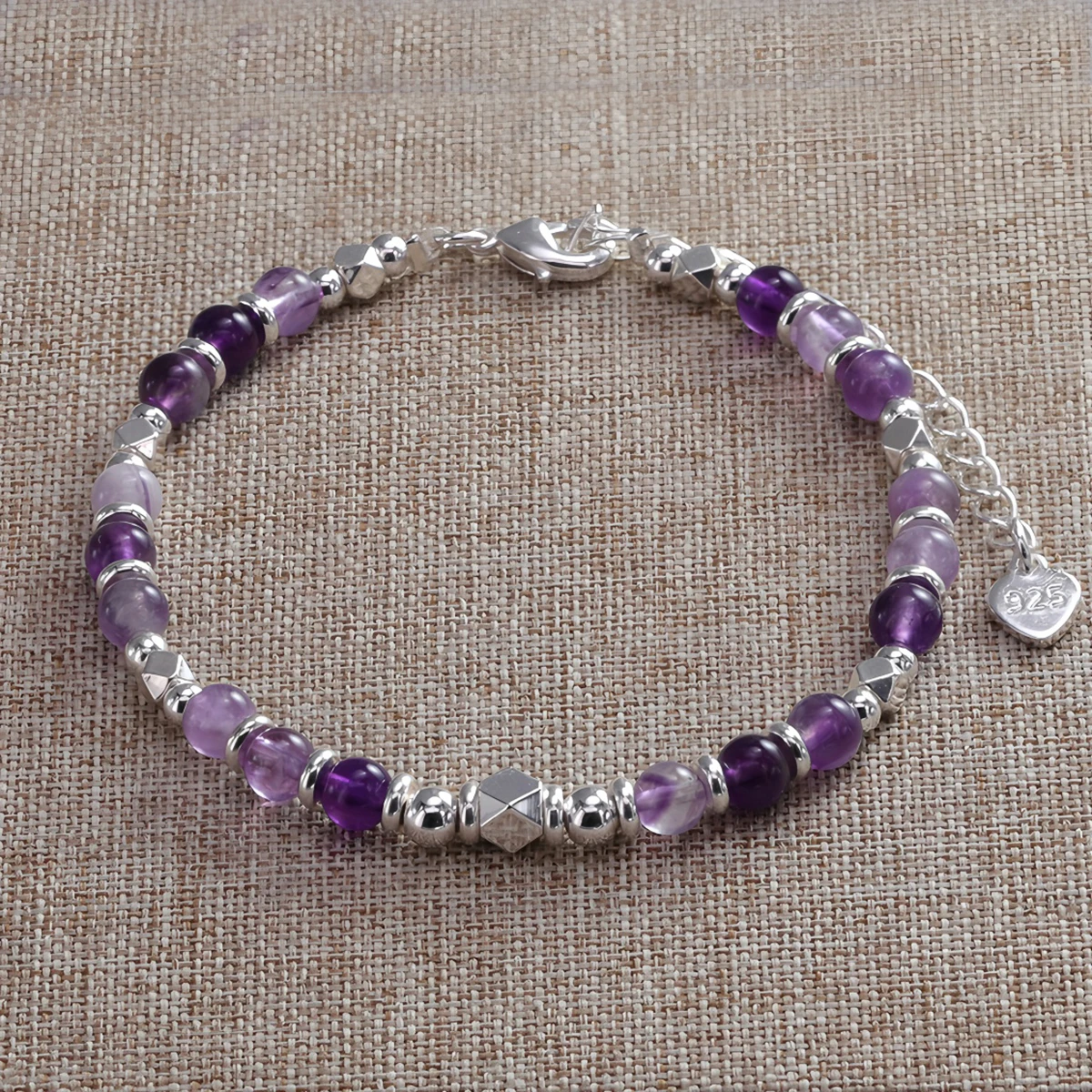 925 Sterling Silber Natürlicher Amethyst Kristall Runde Perlen Armband für Frauen Geschenk Bohemien Schmuck Dropshipping Image