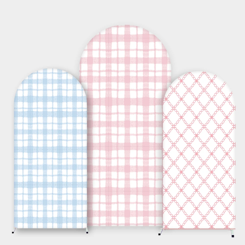 Gingham & Gitter-Bogen-Hintergrundbezug, Spandex-Stoff, Knitterresistent, für Babyparty, Geburtstagsfeier & Brautparty-Dekoration Image