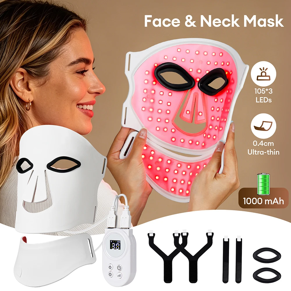 7-Farben Silikon LED Gesichtsmaske mit Vollgesichts- und Halsabdeckung, Photonen-Lichttherapie zur Anti-Aging-Hautverjüngung, Schönheitsmaske für Heim-SPA Image