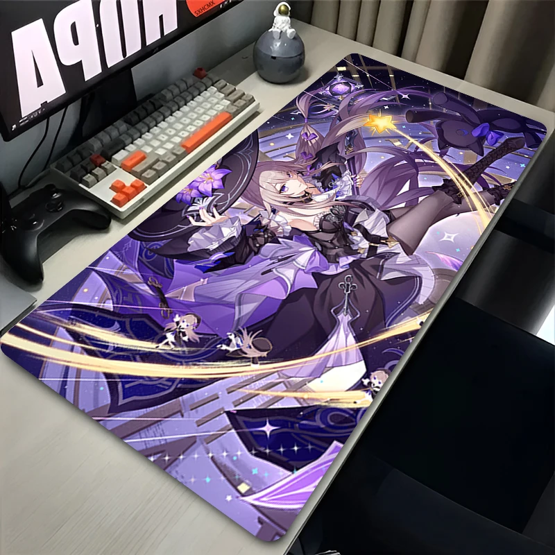 Mauspad Gaming Honkai Star Rail Schreibtischunterlage Kawaii Herta Computer-Gaming-Zubehör Genähter Rand Naturkautschuk Tastaturmatte Image