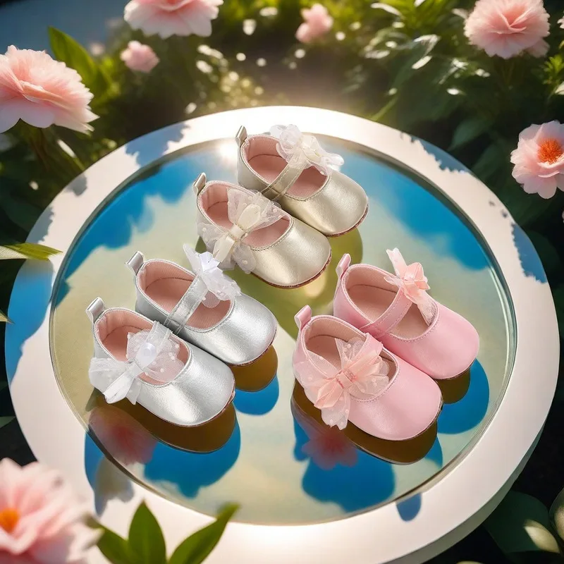 Neue Babyschuhe für Neugeborene (0-18 Monate), weiche Baumwollschuhe mit Schleife, rutschfest, edel, elegant, Prinzessinnen-Kleiderschuhe, erste Lauflernschuhe