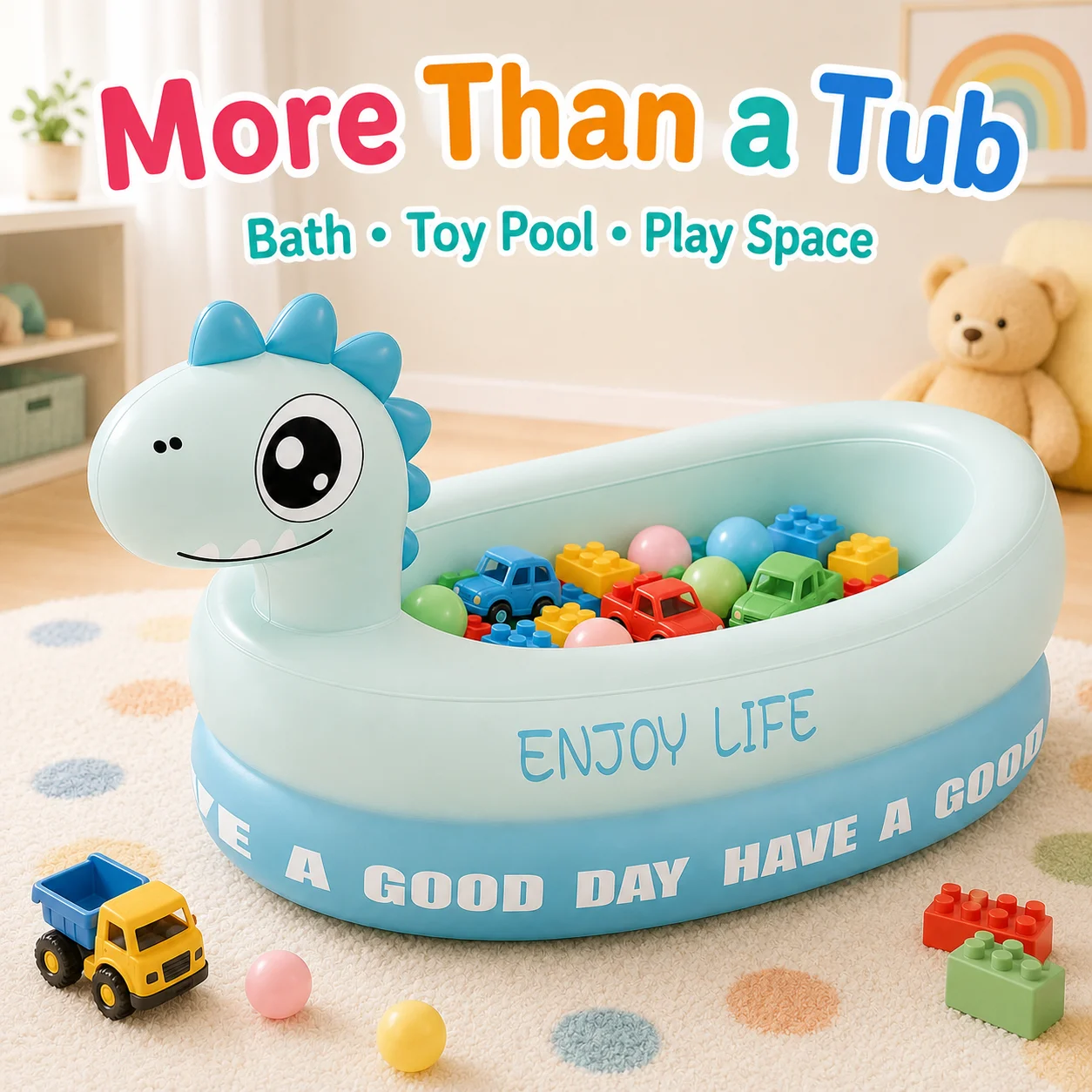 1 Stück Aufblasbare Badewanne, Cartoon-Tier-Design, Tragbarer Mini-Swimmingpool, Faltbare Badewanne für Sommer-Wasserspiele Drinnen und Draußen Image