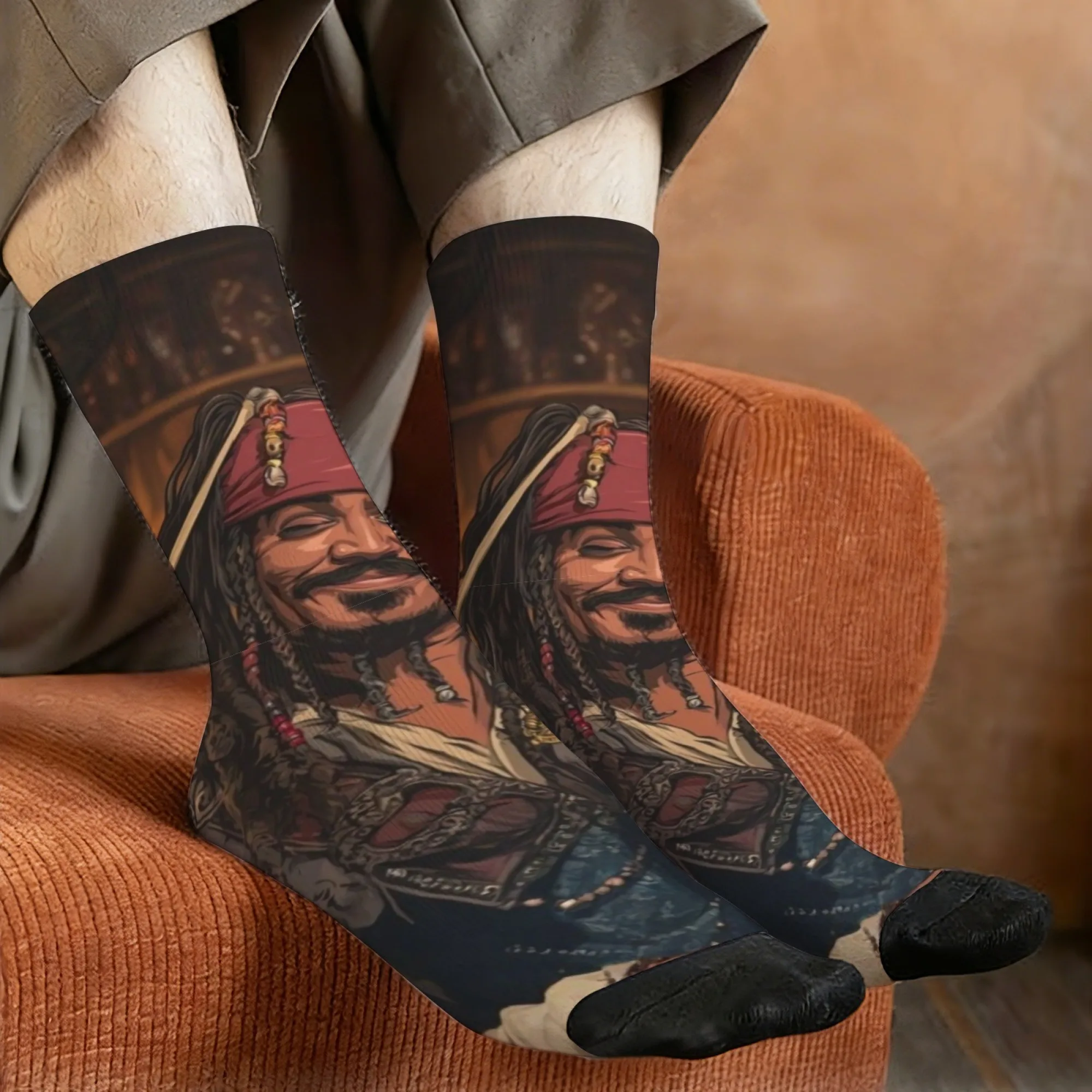 Lässige Socken im Harajuku-Retro-Piraten-Stil, lässige Socken mit neuartigem Street-Trend-Abenteuer-Aufdruck, verrücktes Party-Urlaubspaß-Geschenk Image