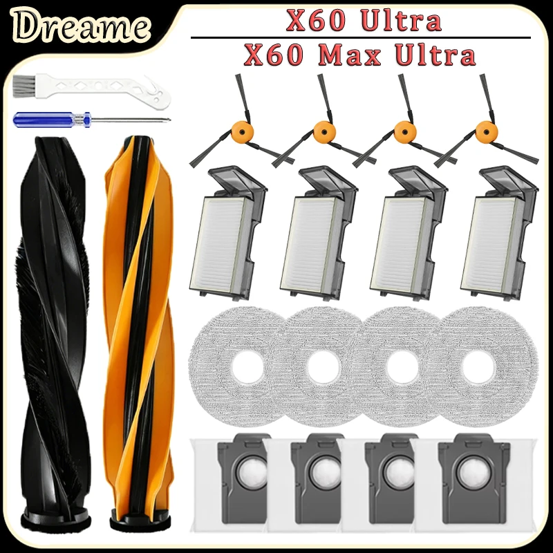 Ersatzteile für ﻿ Dreame X60 Max Ultra Complete/X60 Ultra Roboterstaubsauger-Ersatzteile, Hauptbürste, Seitenbürste, Filter, Wischpad, Staubbeutel Image