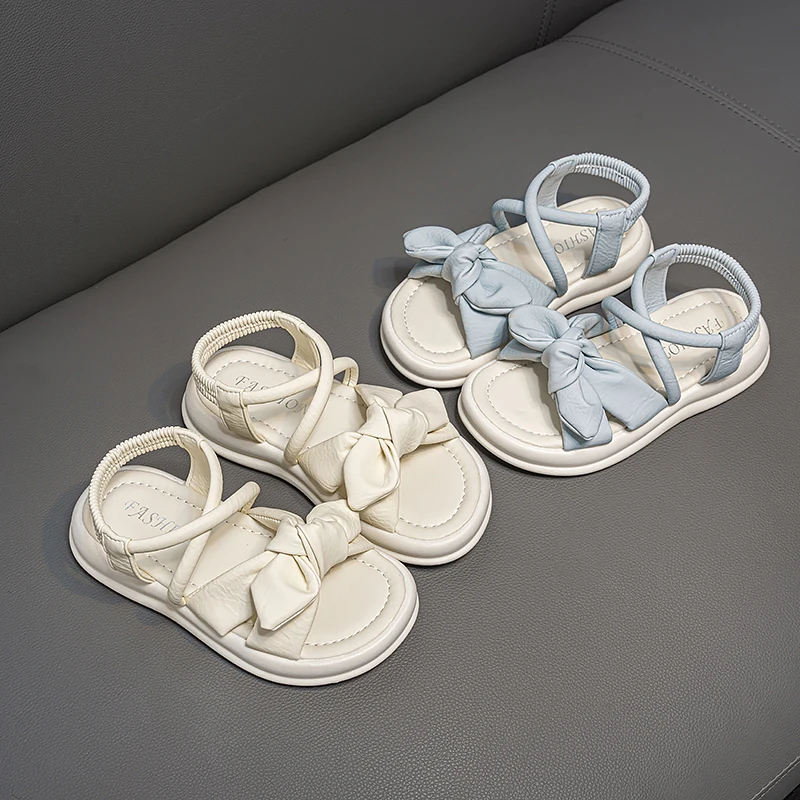 Mädchen Mode Schleifensandalen 2026 Sommer Elastikband Freizeitschuhe Kinder Slip-on Strandsandalen Kinderschuhe Große Größen