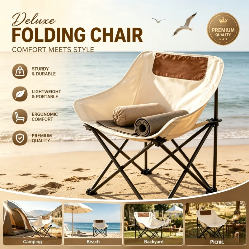 Langlebiger Tragbarer Klappbarer Campingstuhl, Leichter Outdoor-Sitz für Angeln, Picknick, Wandern, Strand, Reisen & Freizeitaktivitäten im Freien Image