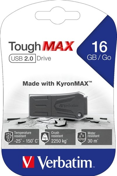 Verbatim Speicherstick USB 2.0 16 GB ToughMAX, schwarz, Lesegeschwindigkeit: bis 8 MB/s, Schreibgeschwindigkeit: bis 2,5 MB/s Image