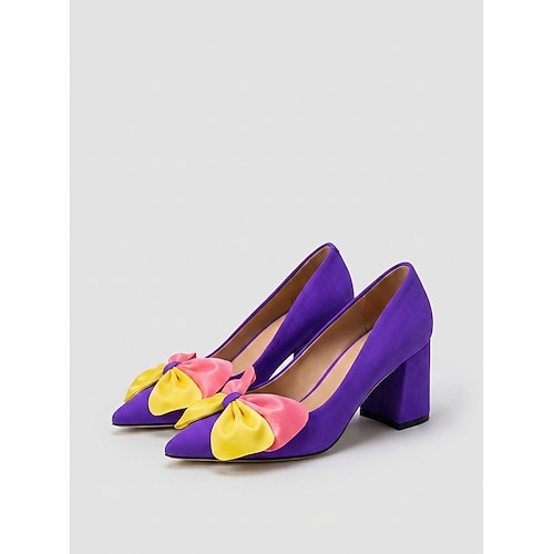 Damen Täglich Farbblock Blume Blockabsatz Spitze Zehe Mode Wildleder Kunstwildleder Loafer Purpur Image