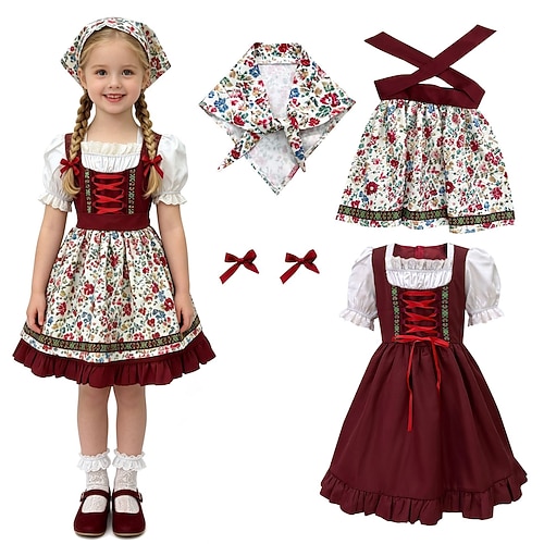 Oktoberfest Dirndl-Kleid Dirndl-Set Midlänge Dienstmädchen Bayerisch Deutsch München Wiesn Mädchen Karneval Bier Festival Stoff im traditionellen Stil Image