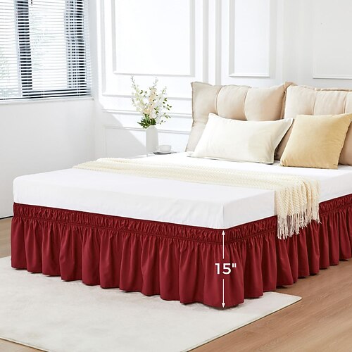 Verstellbarer, elastischer Bettrock mit 38 cm langem, umlaufendem Rüschensaum und knitterfreiem Matratzenschoner Image