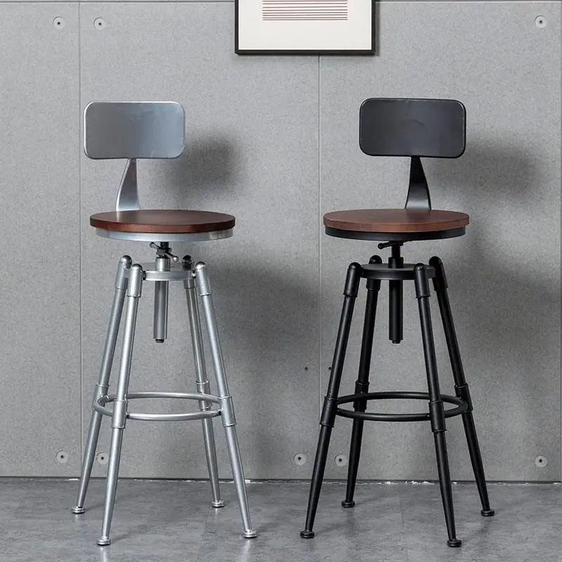 Retro-Barhocker, drehbar, höhenverstellbar, aus Massivholz, mit Rückenlehne aus Schmiedeeisen, für Zuhause und Restaurant
