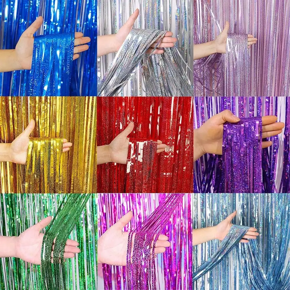 1pc 1*2M Party Hintergrund Vorhänge Glitter Lametta Fringe Folie Vorhang Geburtstag Hochzeit Dekoration Erwachsene Jahrestag decor Image