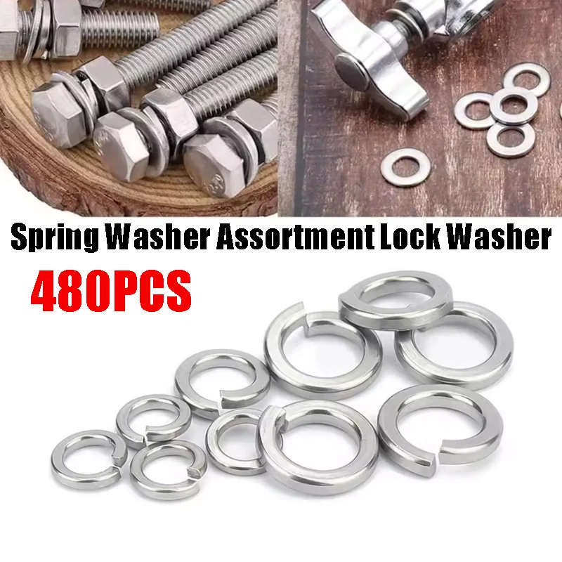480-teiliges Federscheiben-Set aus Edelstahl 304, M2-M12, Sicherungsscheiben in kompakter Box, korrosionsbeständig, perfekt für mechanische Anwendungen Image
