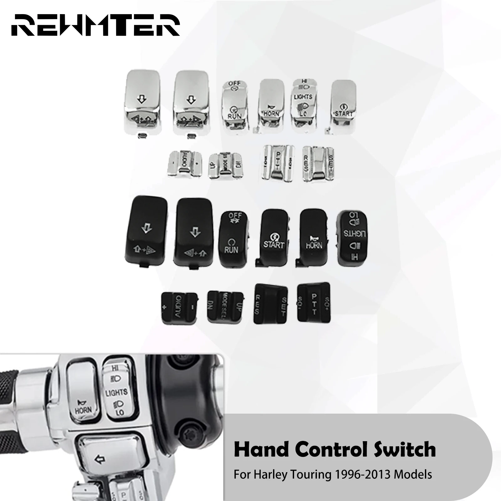 Motorrad 10Pcs Hand Control Schalter Gehäuse Tasten Kappen Schwarz Chrom Für Harley Touring Street Electra Glide FLHX 1996-2013 Image