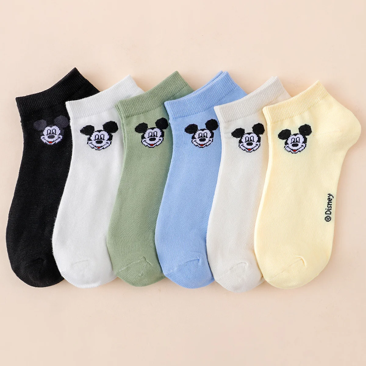 6 Paar modische, klassische, einfarbige Disney-Cartoon-Damen-Crew-Socken, Sommer, lässig, weich, gestrickte kurze Socken für Paare Image