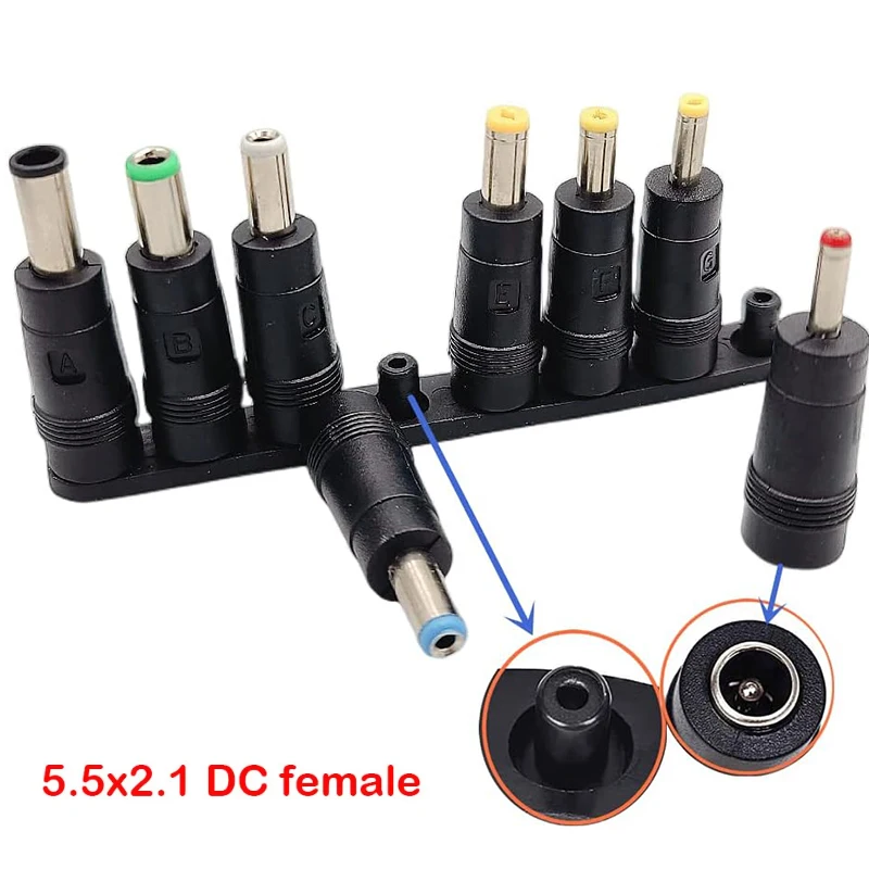 8-teiliges AC/DC 5,5x2,1 mm Buchsenadapter-Set für 6,3/6,0/5,5/4,8/4,0/3,5/2,5/2,1/1,7/1,35 mm Stecker Stromadapter Image