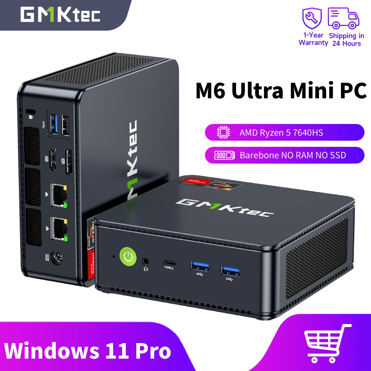 GMKtec M6 Ultra Mini-PC AMD Ryzen 5 7640HS Windows 11 Pro 2,5G Dual LAN WiFi 6E BT 5.2 Desktop-Computer USB 4.0 Mini-PC
