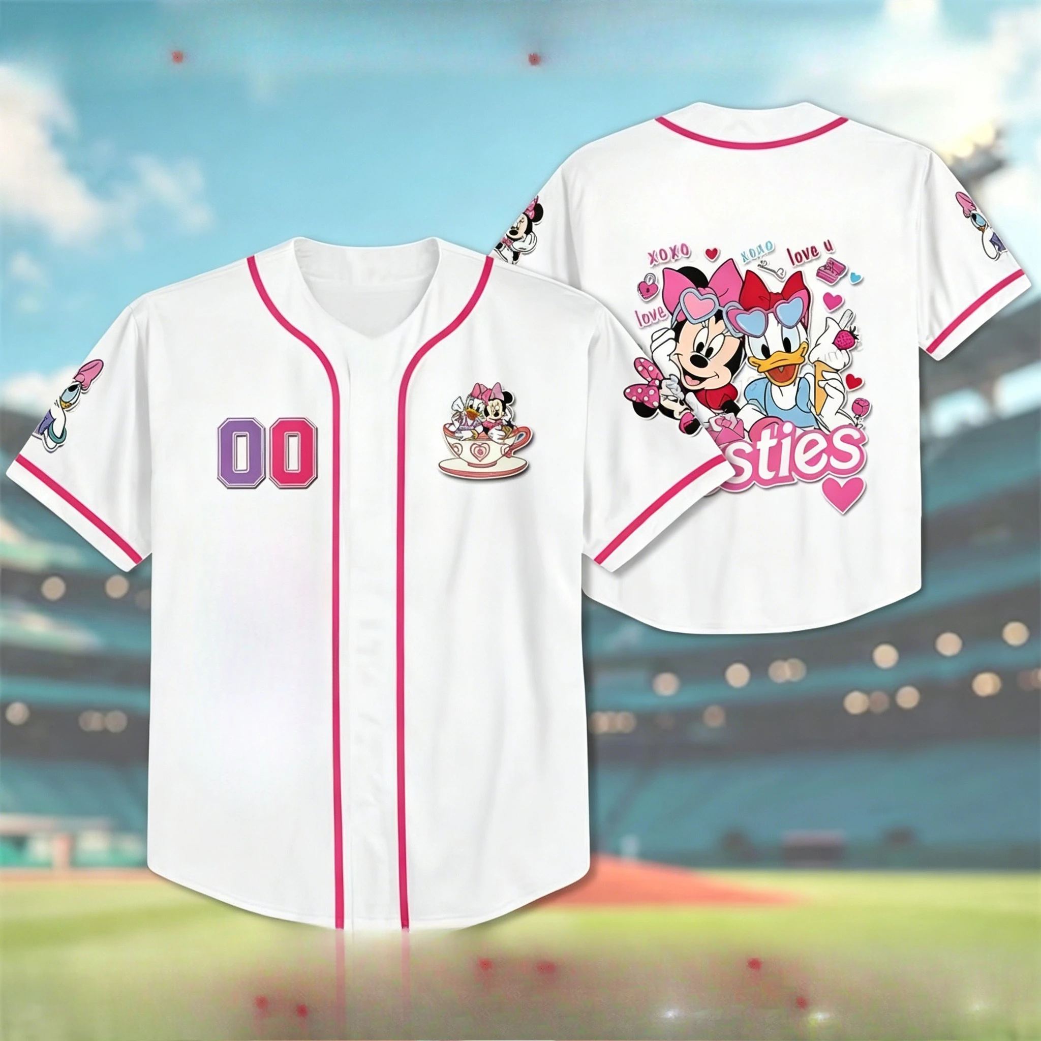 26 Sommermode Neues Mickey Mouse Baseball-Style 3D-Druck Schnell trocknendes, lockeres Kurzarm-Streetwear-T-Shirt mit V-Ausschnitt, Größe L