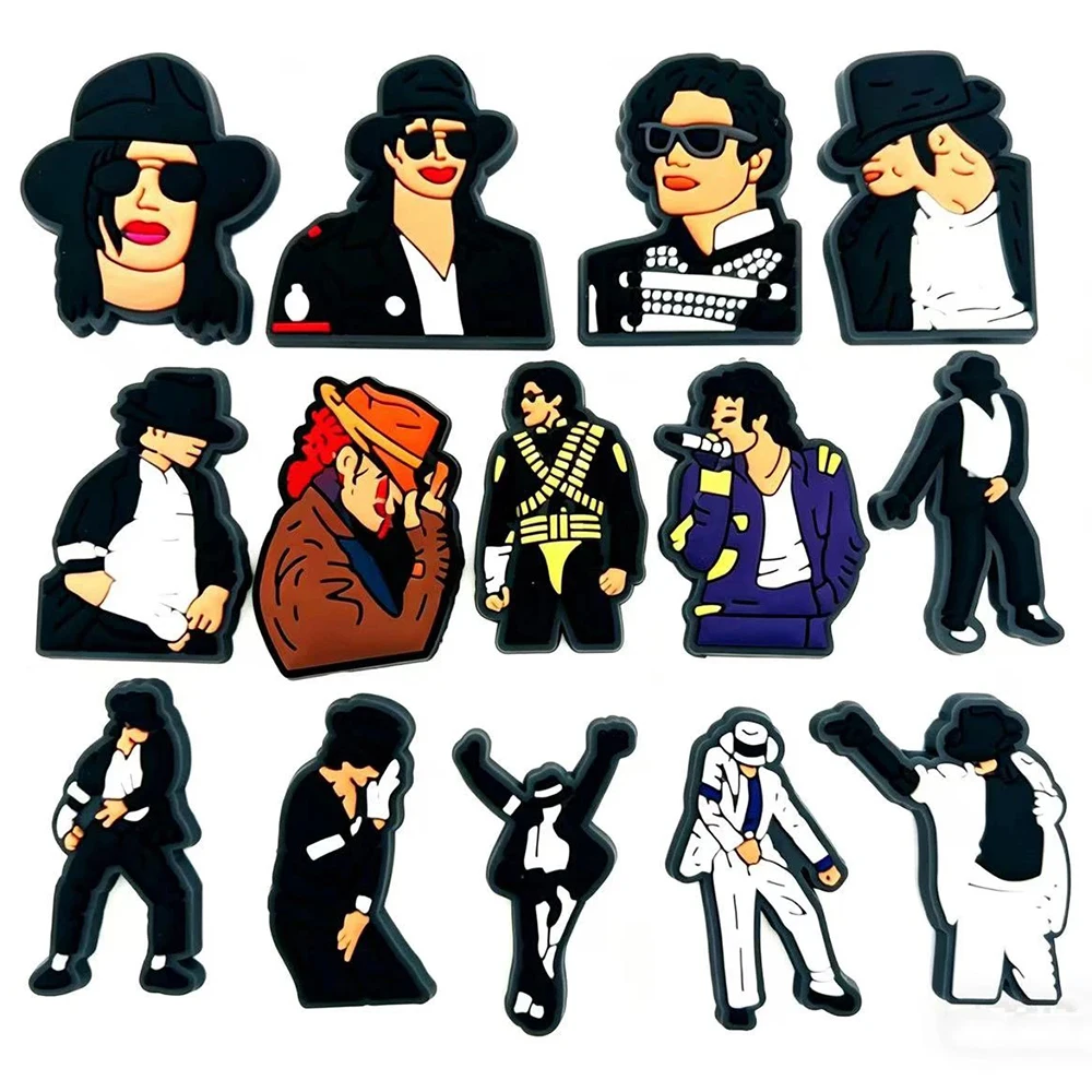 14 Stück Musik-Michael-Jackson-Schuhanhänger für Slides, Clogs, Sandalen, Schuhe, Dekorationen, Accessoires für Weihnachten, Geburtstagsgeschenke