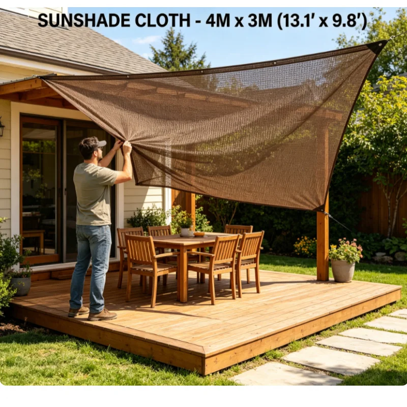 Langlebiges braunes UV-Schutz-Sonnenschutznetz für den Außenbereich, für Reisen, Picknicks, Pools, verschiedene Größen, 1 Stück, 3 m x 4 m