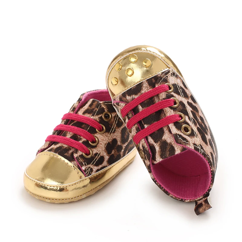 HAIZHIW Modische Babyschuhe mit Leopardenmuster, 0–18 Monate, mit bedrucktem, lässigem Schnür-Obermaterial, PU-Sportschuhe, Babyschuhe, Wanderschuhe