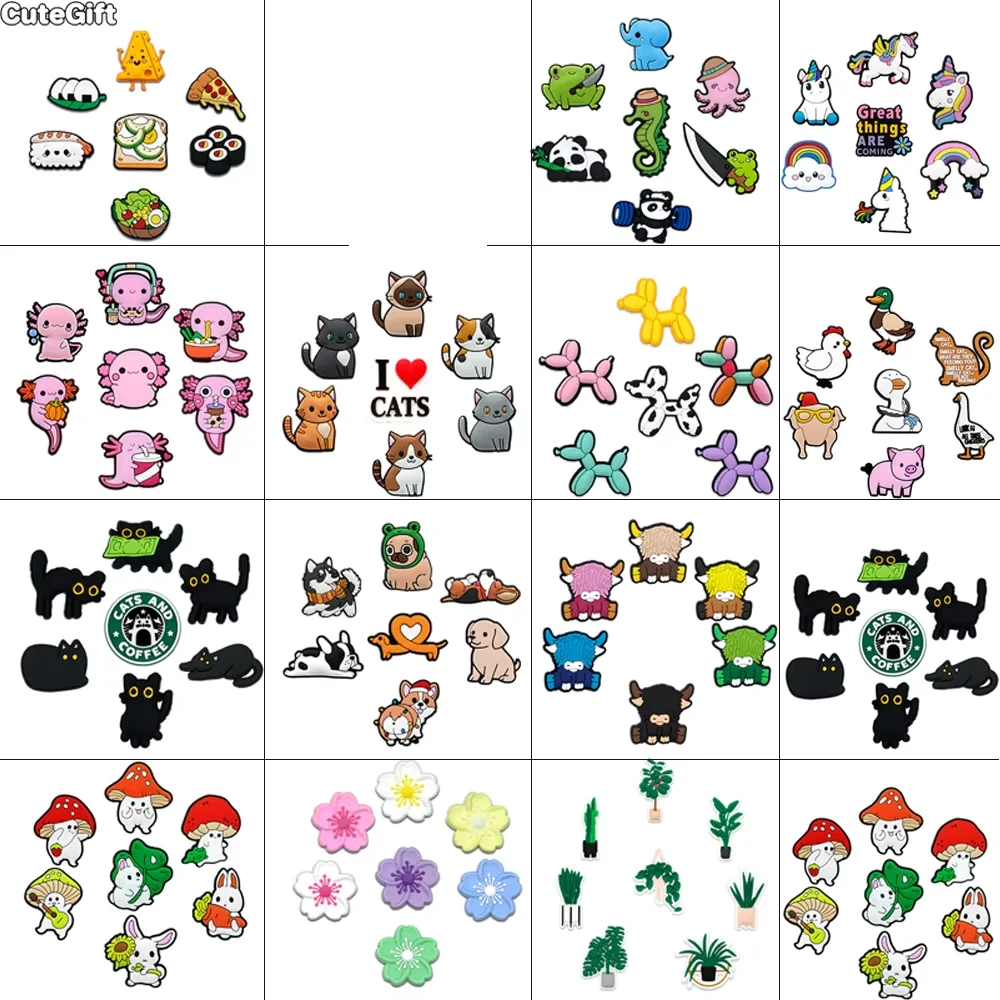 6-9PCS PVC Niedliche Tiere Schuh Charms für Kinder Katze Salamander Ballon Hund Einhorn Schuh Dekorationen Pins Clogs Schnallen Zubehör