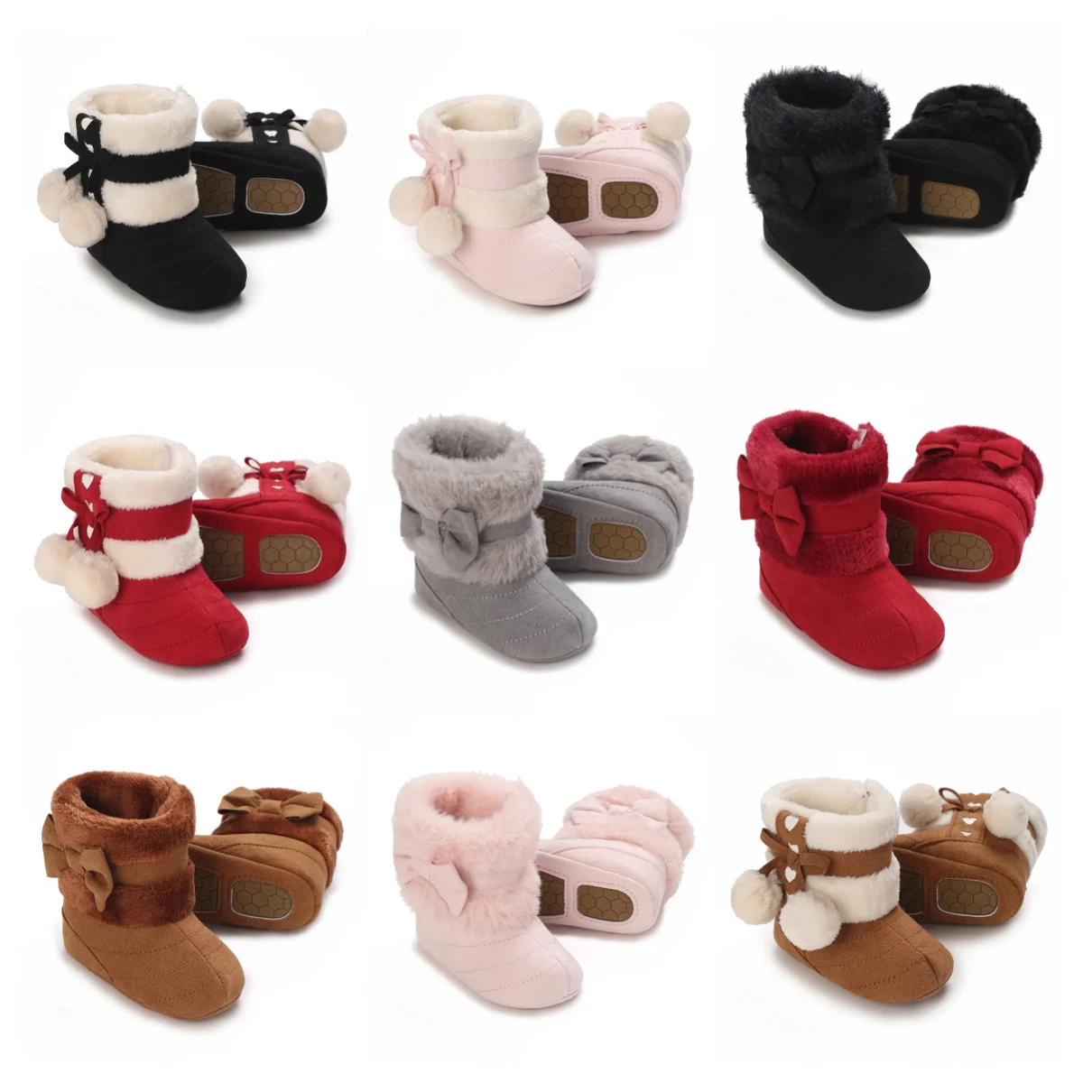 Warme Winterstiefel für Babys, Neugeborene Mädchen und Jungen, Lauflernschuhe mit weicher Sohle, Fell-Schneestiefel für Kleinkinder, rutschfest, 0-12 Monate Image