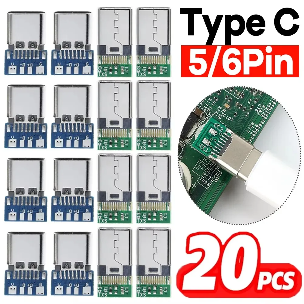 1-20 Stück Typ-C-Buchsen mit zwei 5,1K-Widerständen, 16-polige elektrische Anschlüsse, Schweiß-DIY-Datenkabel, Unterstützung für Leiterplatten Image