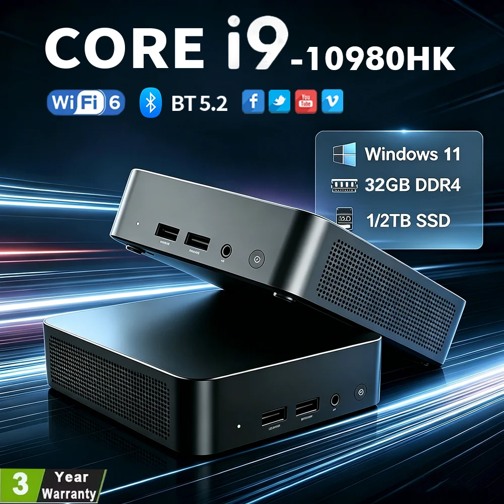 NEUER Intel I9-10980HK/N150 Tragbarer Mini-PC Computer Windows 11 32GB DDR4 1/2TB SSD Gaming-Computer WiFi 6 Büro-Mini-Desktop