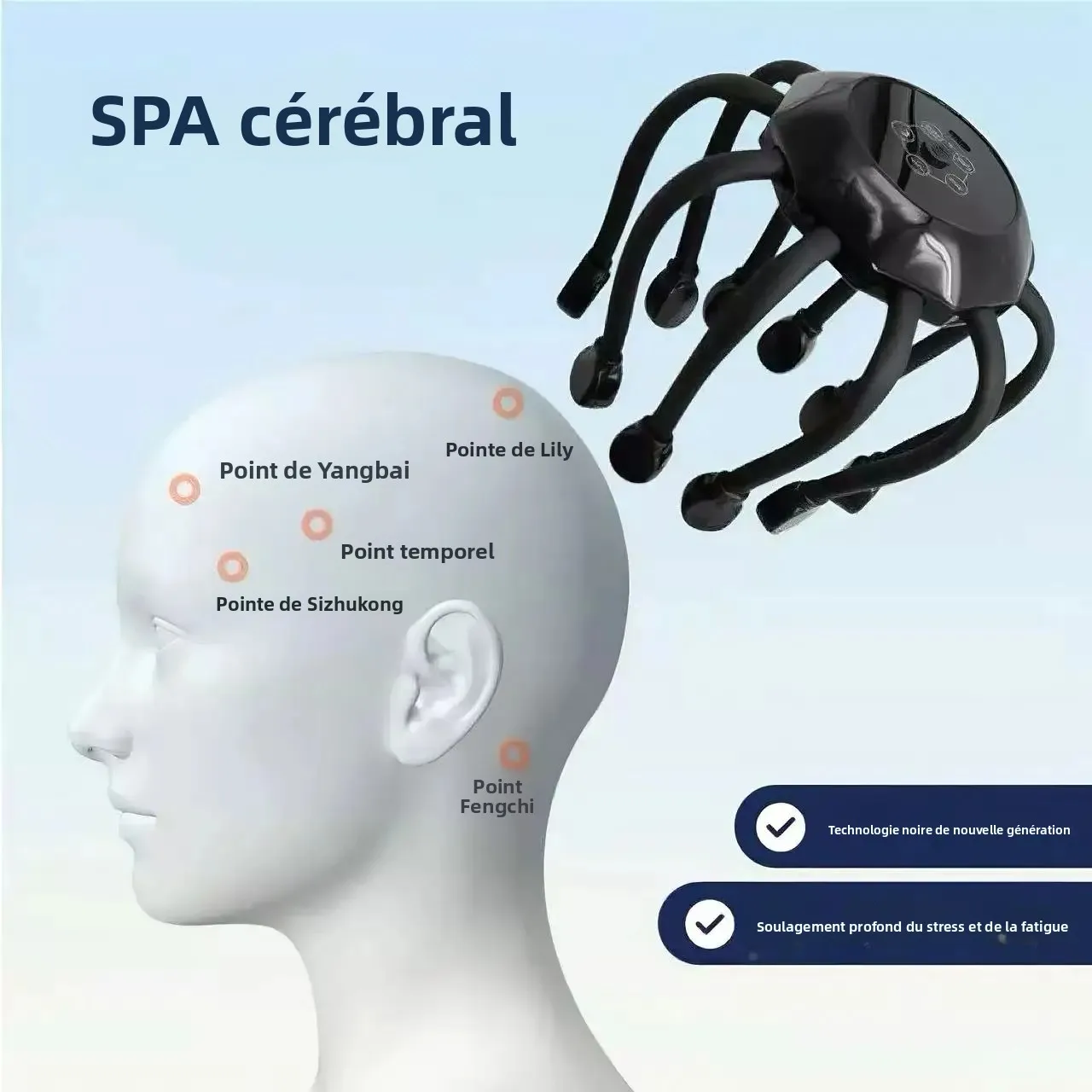 Masseur de tête intelligent en forme de pieuvre, machine de massage automatique du cuir chevelu, appareil de relaxation multidimensionnel pour la tête, pour la relaxation à domicile et le soulagement