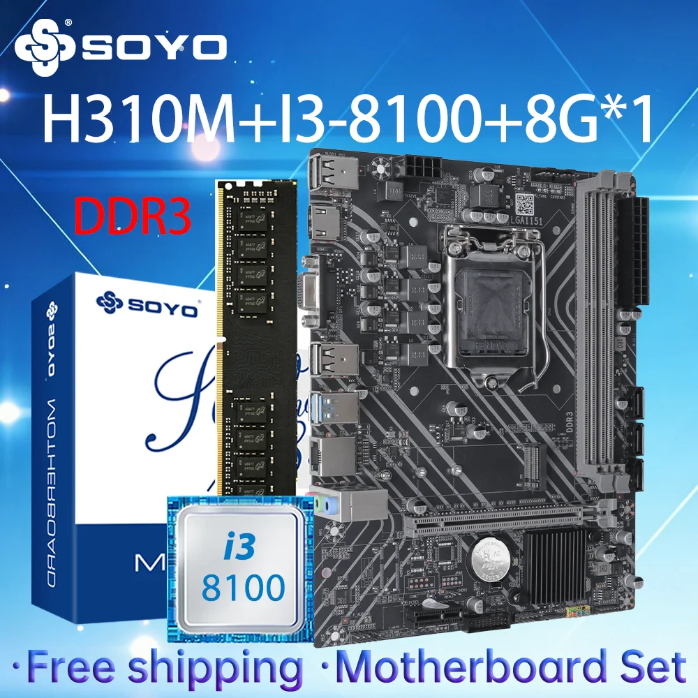 Carte mère de jeu H310M SOYO i3 8100, mémoire RAM 8G * 1TPM2.0, Combo PC Intel LGA1151 PCIE3.0X16 HDMI VGA M.2