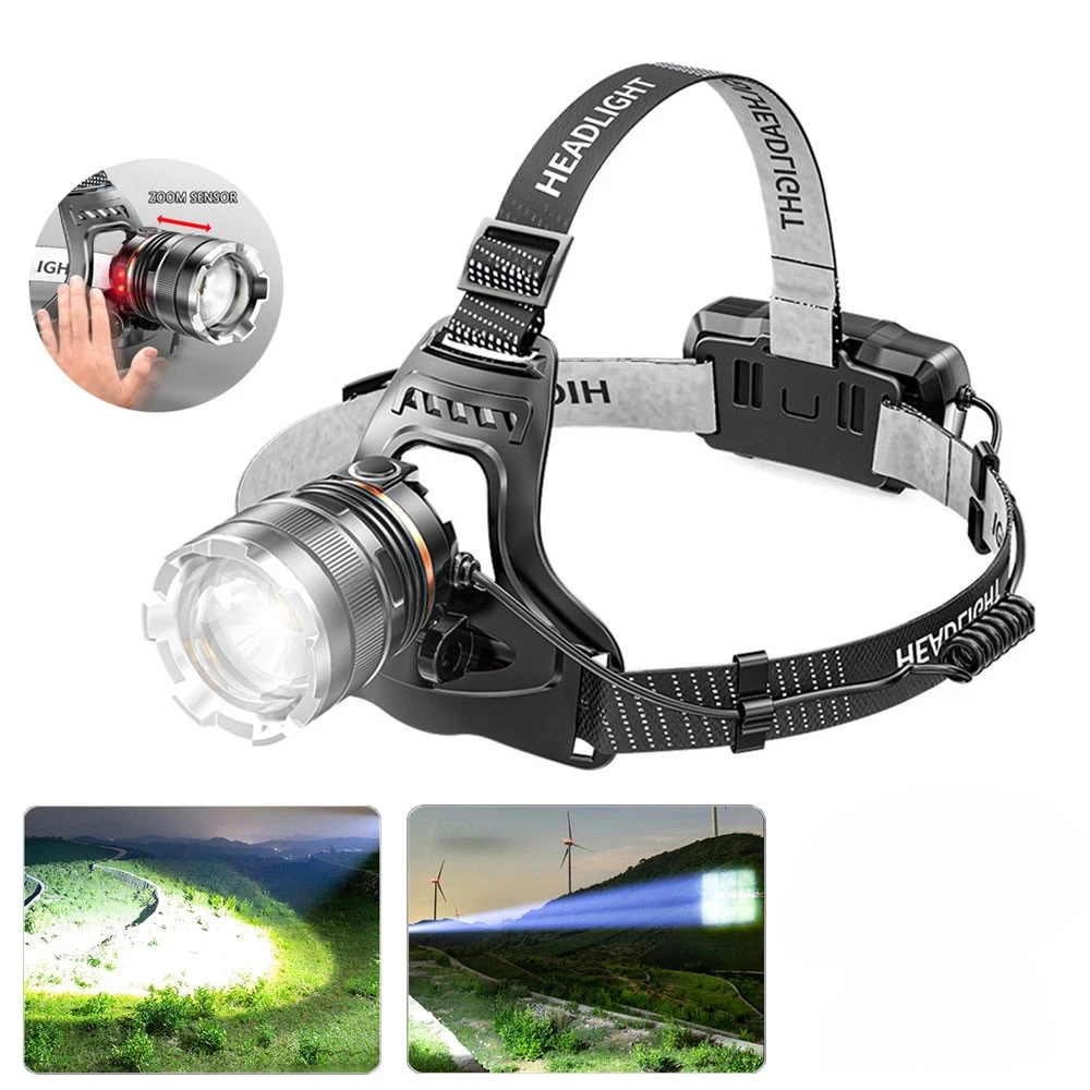 Xhp50 led sensor scheinwerfer wasserdicht kopflicht wiederauf ladbare angeln suche camping kopf taschenlampe zoom laterne Image