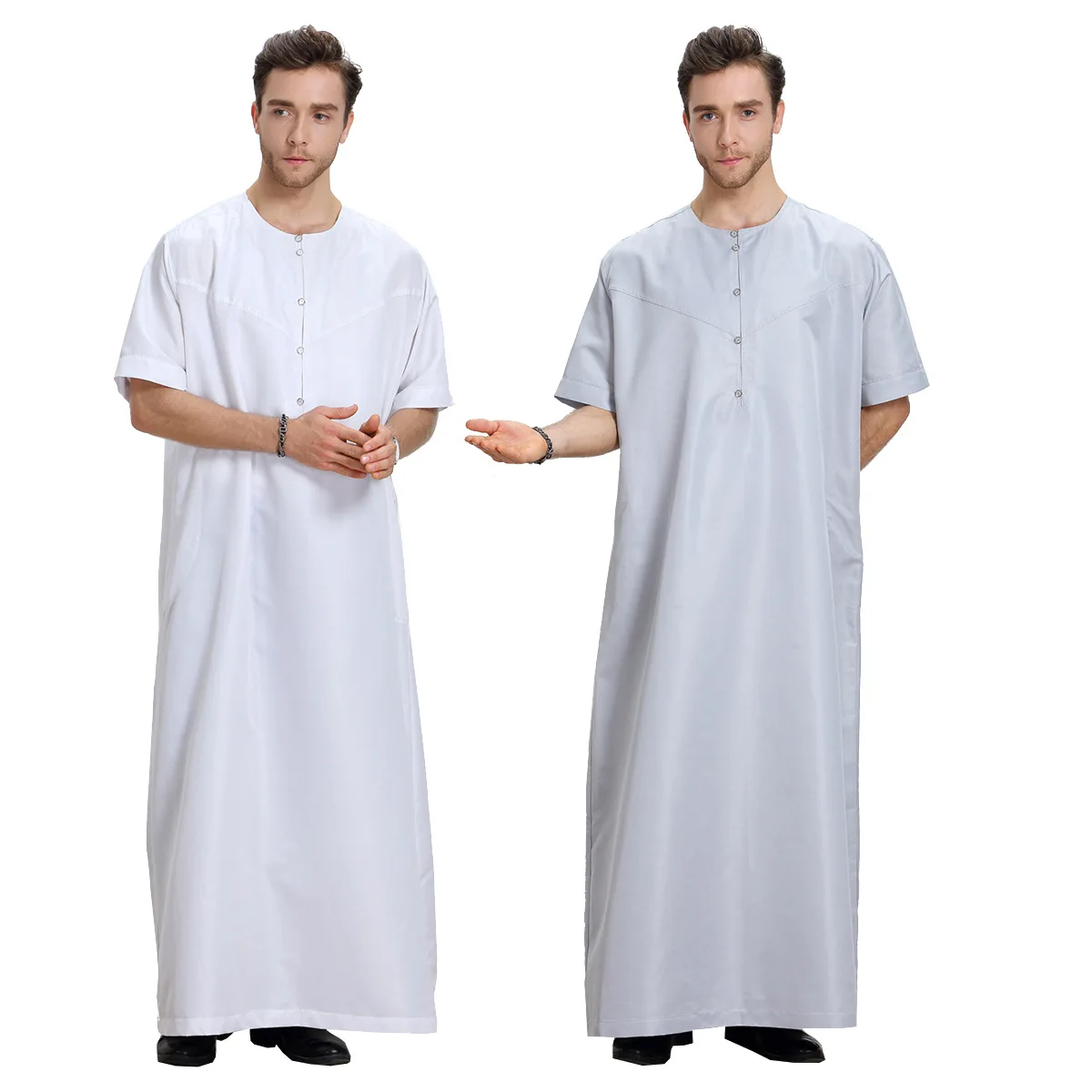 Weißes Langes Gewand für Herren Kurzärmeliger Freizeitanzug für Hochzeit Sommer Abschlussball Kleidung Image