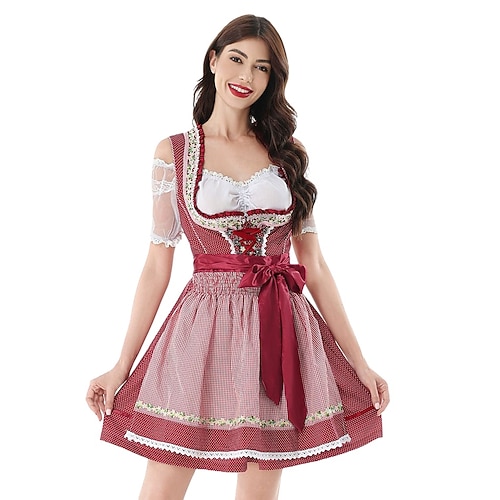 Oktoberfest Robe Dirndl Ensemble Dirndl Blouse Dirndl Mini longueur Dentelle Femme de ménage Bavarois Allemand Munich Prairies Femmes Carnaval Fête de la Bière Tissu de style traditionnel