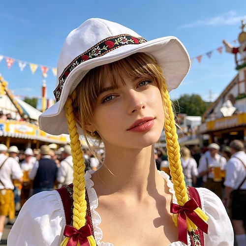 Oktoberfest Chapeau alpin Costume de carnaval avec des tresses Bavarois Allemand Munich Prairies Femmes Carnaval Fête de la Bière Tissu de style traditionnel