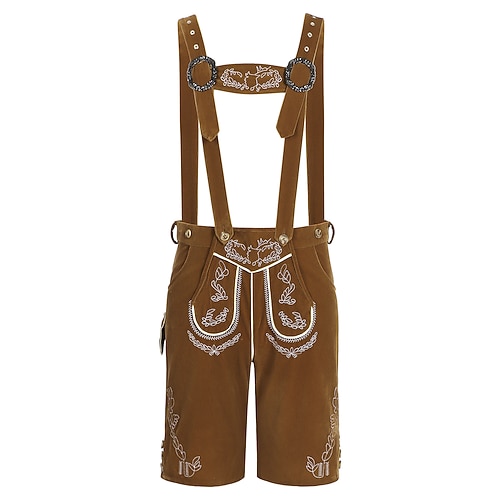 Oktoberfest Bundhosen Lederhosen Costume de carnaval Broderie Cerf Allemand Alpin Patrimoine Prairies Homme Carnaval Fête de la Bière Tissu de style traditionnel