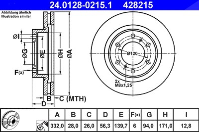 Ate 1x Bremsscheibe [Hersteller-Nr. 24.0128-0215.1] für Mitsubishi