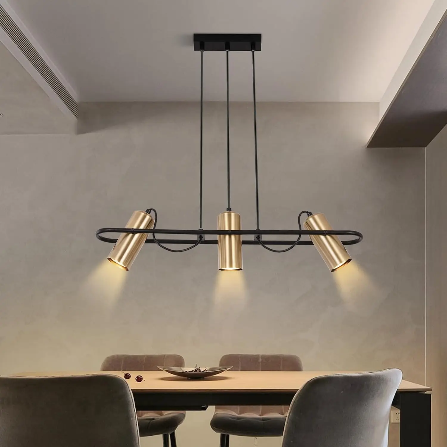 Lampe suspendue vintage pour table à manger - Lampe de salle à manger à 3 flammes, lampe suspendue dorée, lampe industrielle GU10 pour table à manger, lampe de cuisine, lampe suspendue pour salon,