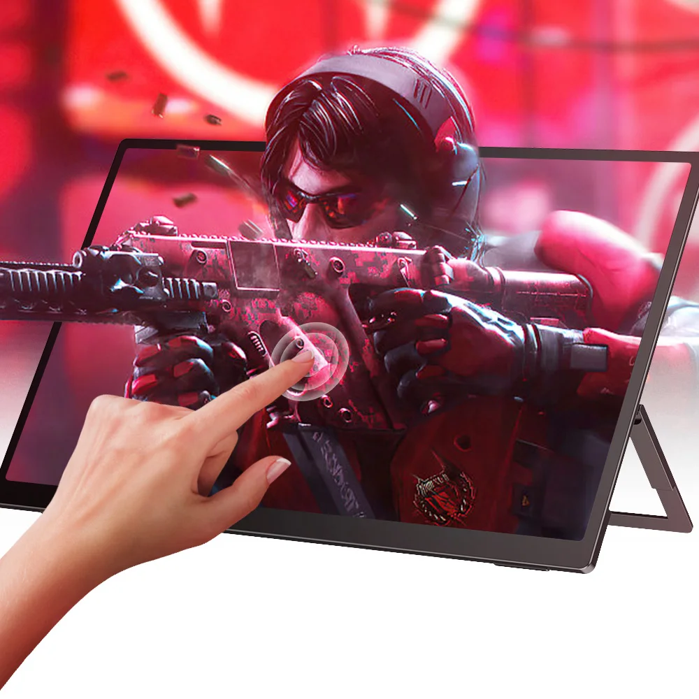 Moniteur portable UPERFECT UTouch E6 Pro 18,5 pouces 1080P 120Hz Écran tactile Moniteur de jeu 178 ° Écran portable FreeSync à grand angle de vue avec haut-parleur intégré, Type-C, Mini HDMI, AUX,