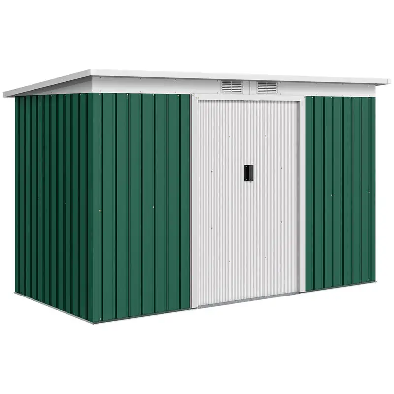 Abri de jardin en métal, 6,3 m³, 280x130x172 cm, avec toit incliné, abri pour outils, porte coulissante, cabane de jardin, abri de jardin pour l'extérieur, armoire de rangement pour la cour arrière,