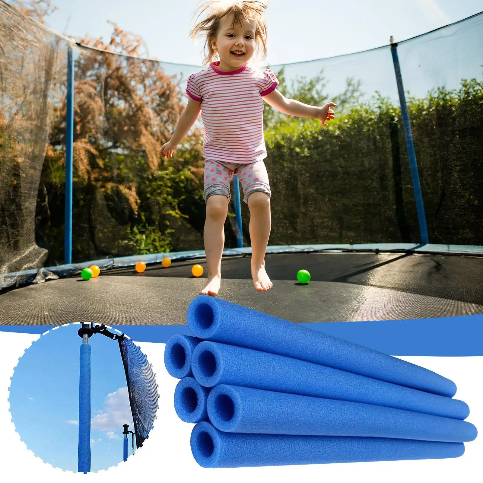 6 Stück Ersatz-Trampolin-Stangenabdeckungen Schaumstoffpolsterung 88cm Länge Trampolin-Stangen-Schaumstoffhülle Trampolin-Zubehör Image