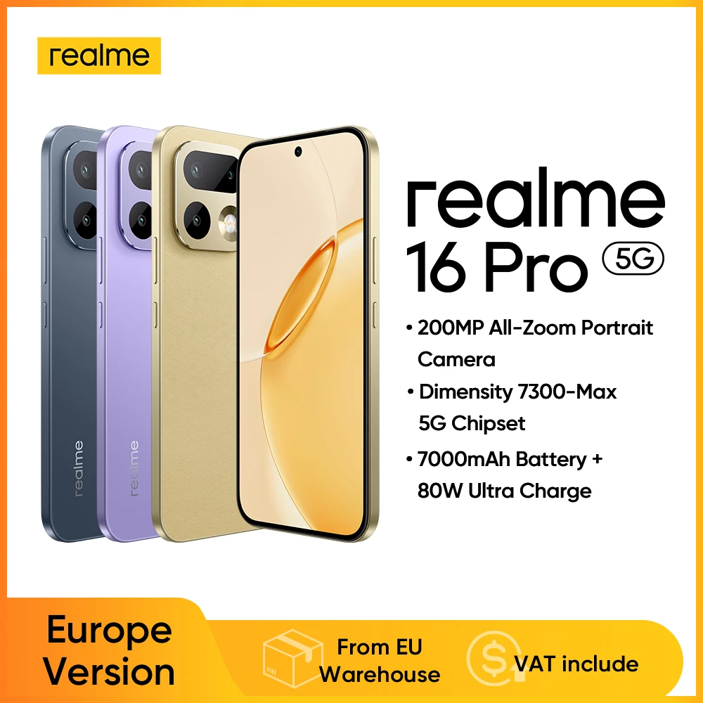 realme 16 Pro 5G Smartphone Mediatek Dimensity 7300 Max 6500mAh Akku 45W 6,78'' 144Hz AMOLED Display 200MP Kamera Image