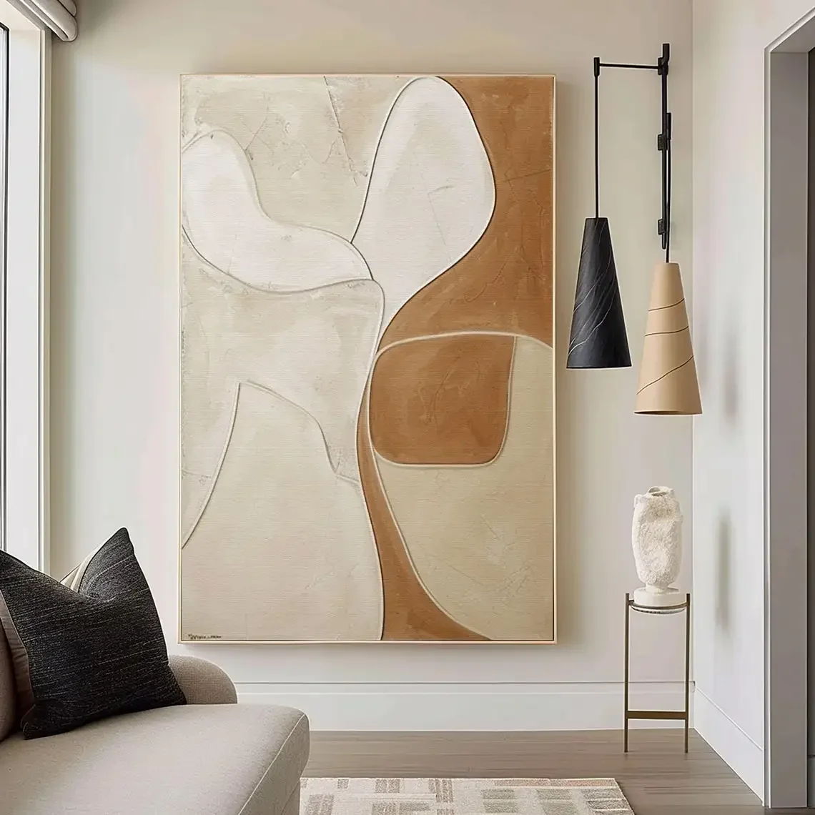 Großes braunes und beiges handgemaltes Ölgemälde auf Leinwand mit 3D-Textur, Wandkunst, großes modernes zeitgenössisches Kunstwerk für das Wohnzimmer Image