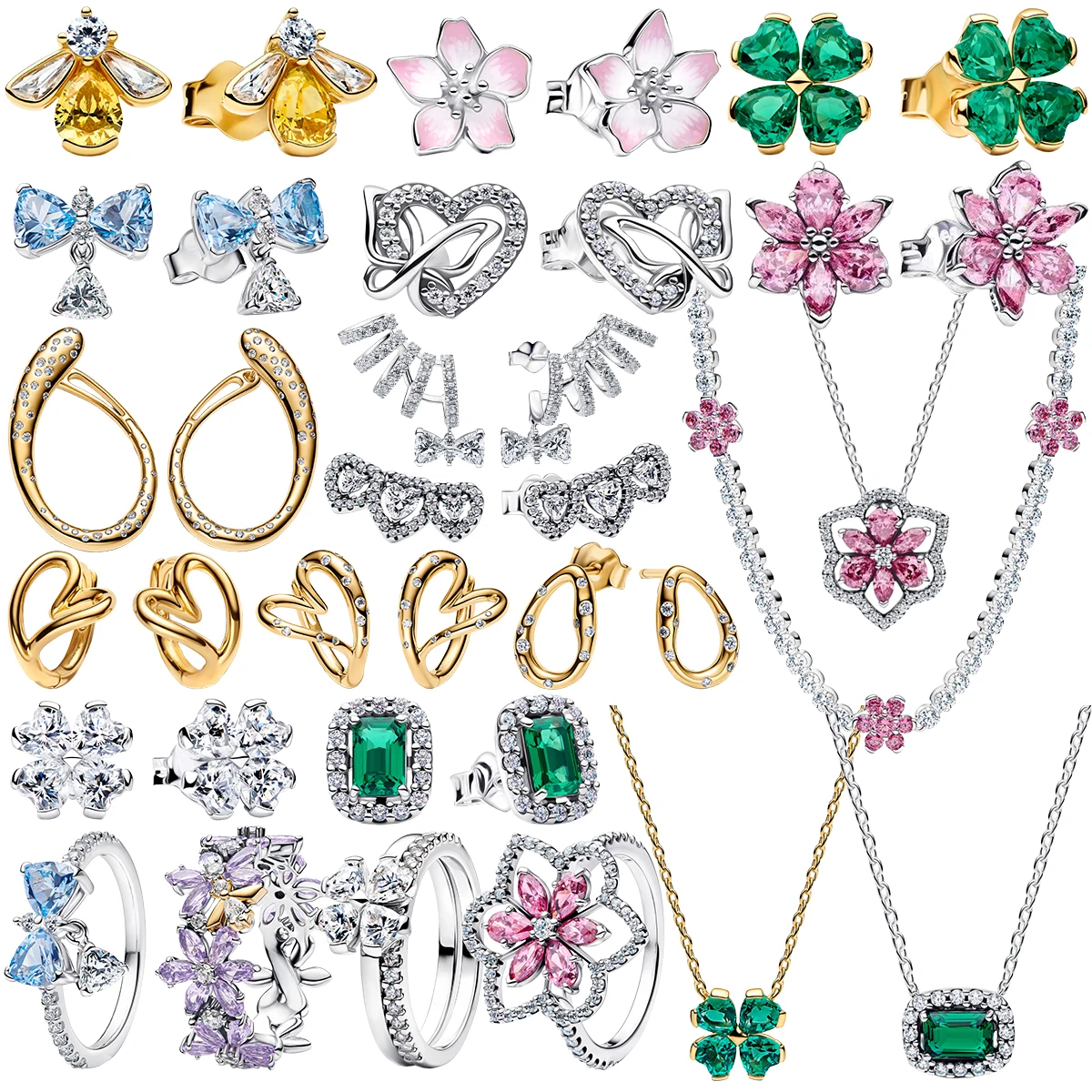 925 Sterling Silber Ohrringe mit Bienen-, Schleifen-, Herz-, Kleeblatt- und Blumenmotiven, Edelstein-Halskette, Sammlerstück, Geschenk, Schmuckteile für Damen Image
