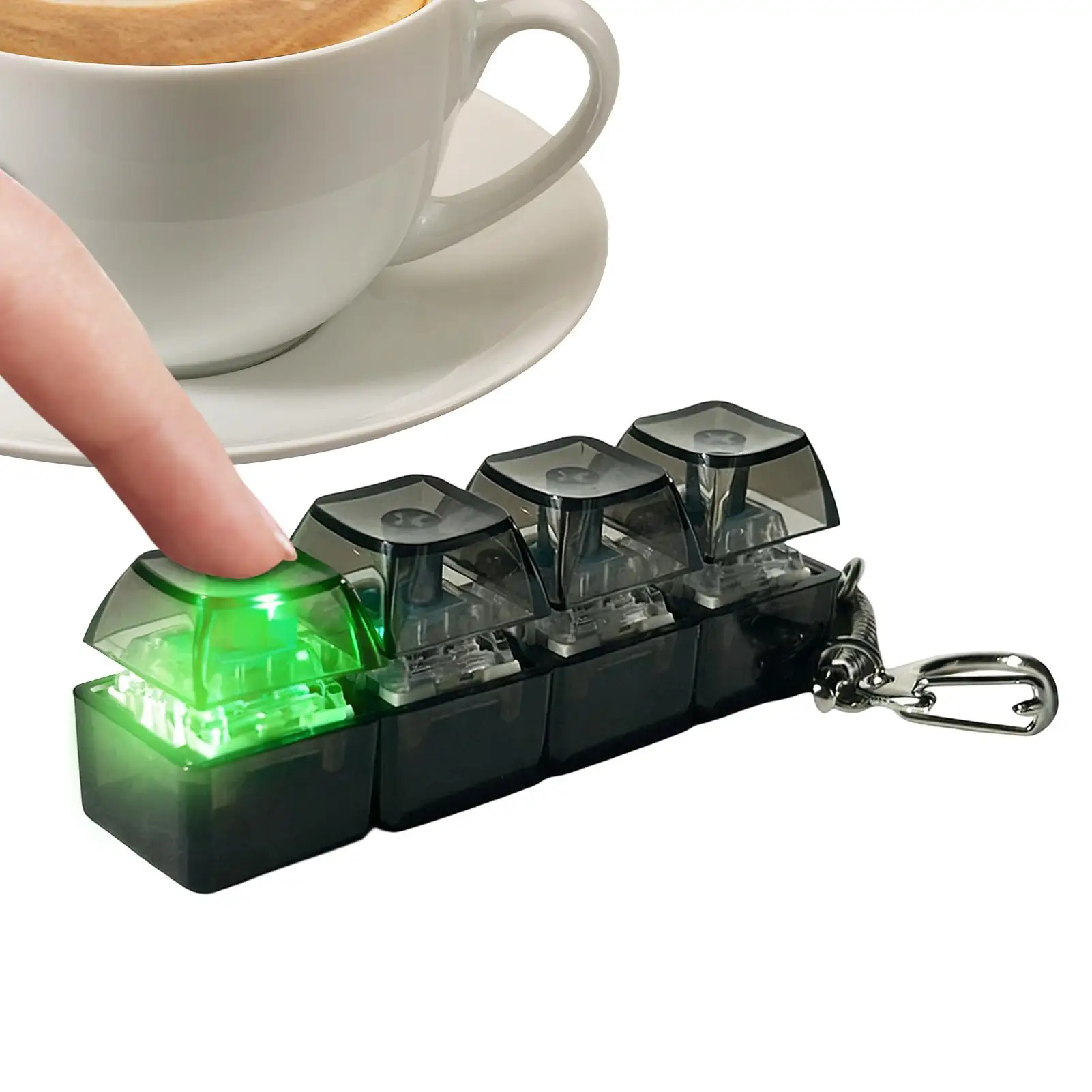 4-Tasten beleuchteter mechanischer Tastatur-Schlüsselanhänger, Anti-Stress-Tastenkappe für Büro und Zuhause, Dekompressions-Clicker für Erwachsene und Kinder Image